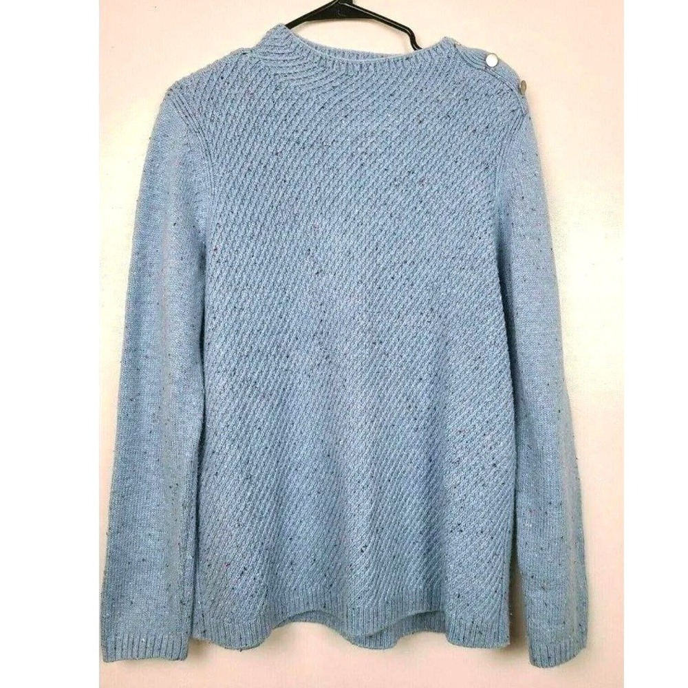 Talbots Sweater Womens Large Blue Button Shoulder Long Sleeve Pullover